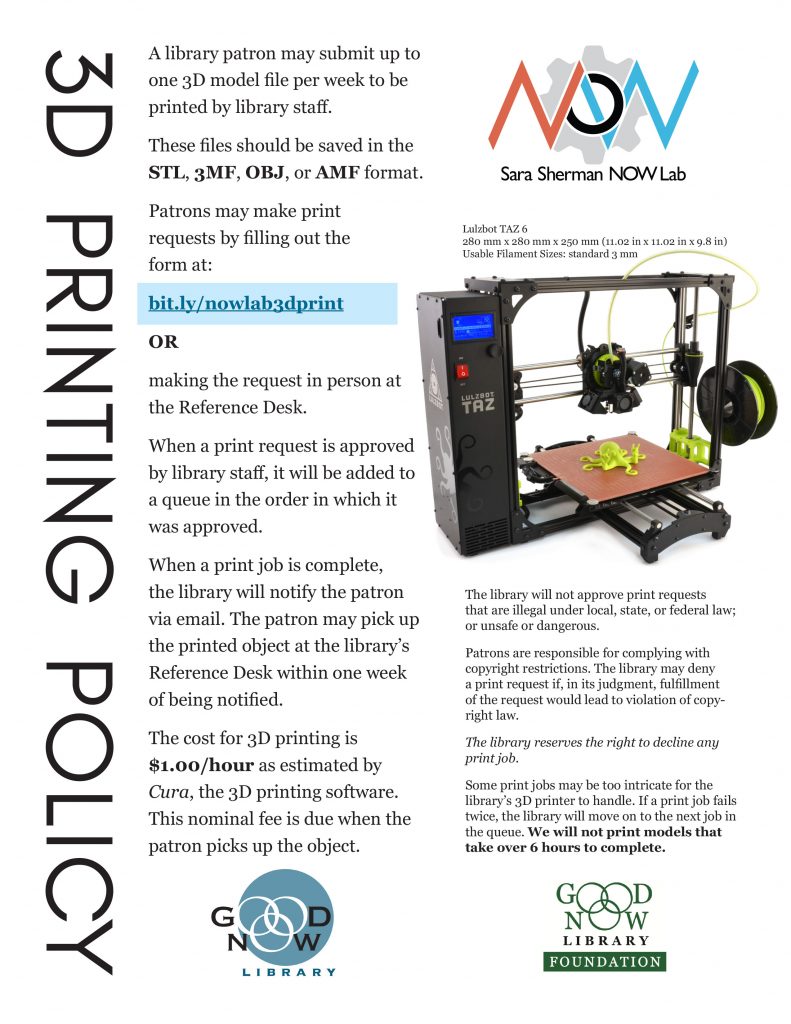 Now Lab 3d Printing Policy And Tips Goodnow Library